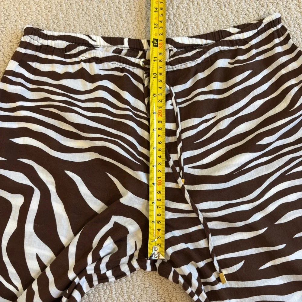 Michael Kors Brown Zebra Print Wide Leg Cotton Drawstring Pants Large Resortwear